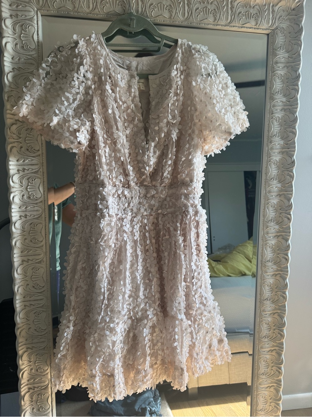 Anthropologie Blush Pink Floral Appliqué Mini Dress